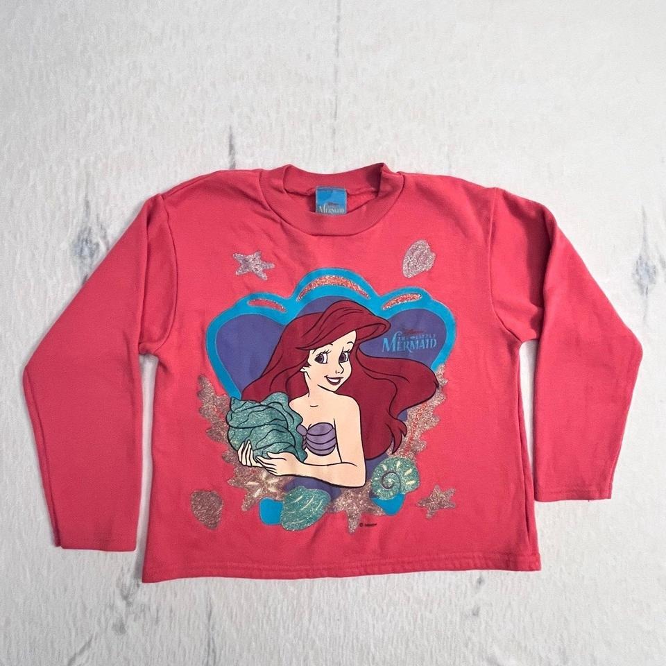 Vintage Disney Little Mermaid Ariel Glitter Long Sleeve Shirt Girls 6x Usa Made